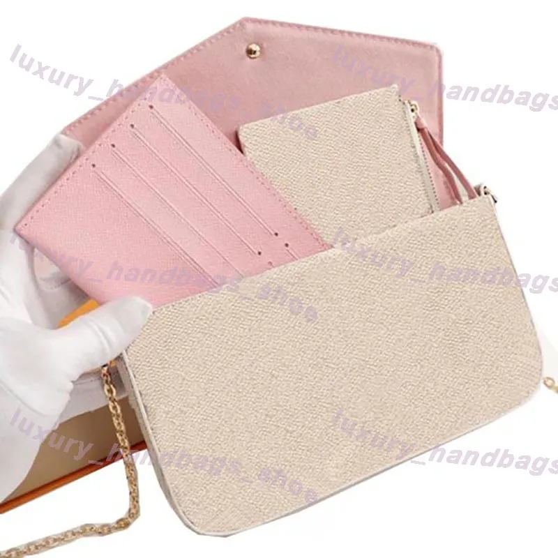 dreiteilige Anzugs Brieftaschen brauner Buchstaben Blume echte Leder -Mode -Ketten -Umhängetaschen Handtasche Mini -Kartenhalter Purs276x