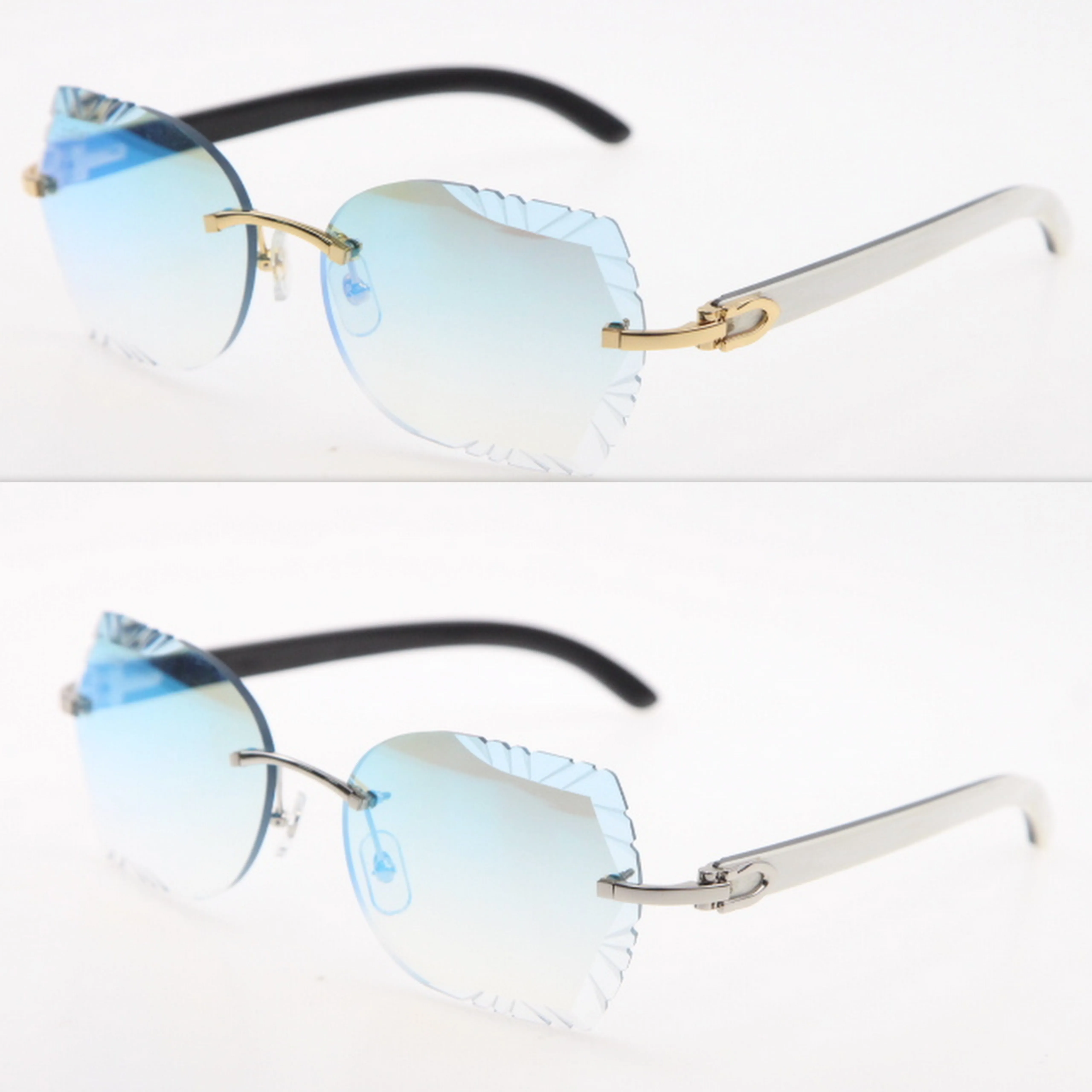 Beliebte geschnitzte Spiegellinsen lichtfreie Sonnenbrille Original White Mix Black Buffalo Horn Brille Gold Blau Red Mode Accessor246s