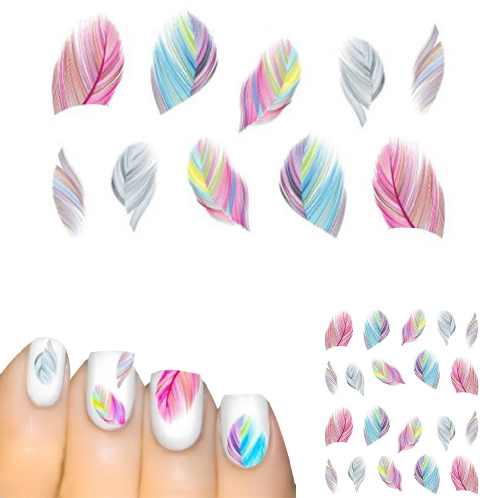 Feather 3D Nail Art Water Transfer Sticker nails accessoires Rainbow Dreams nailart for Gel Nail polish Makeup tools