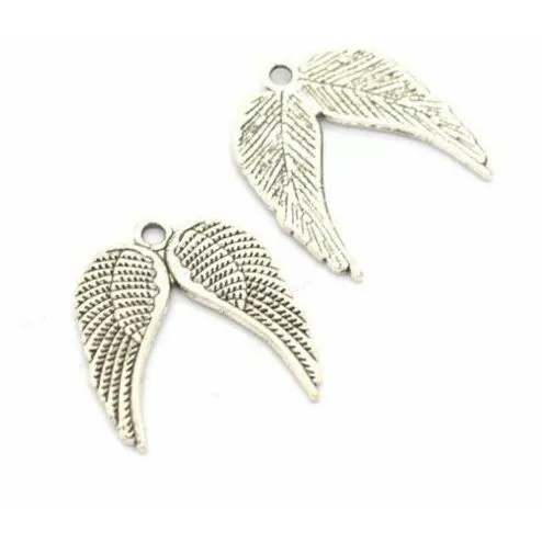 Ancient Silver Alloy Angel Wings Heart Charms Pendants For diy Jewelry Making findings 21x19mm211H