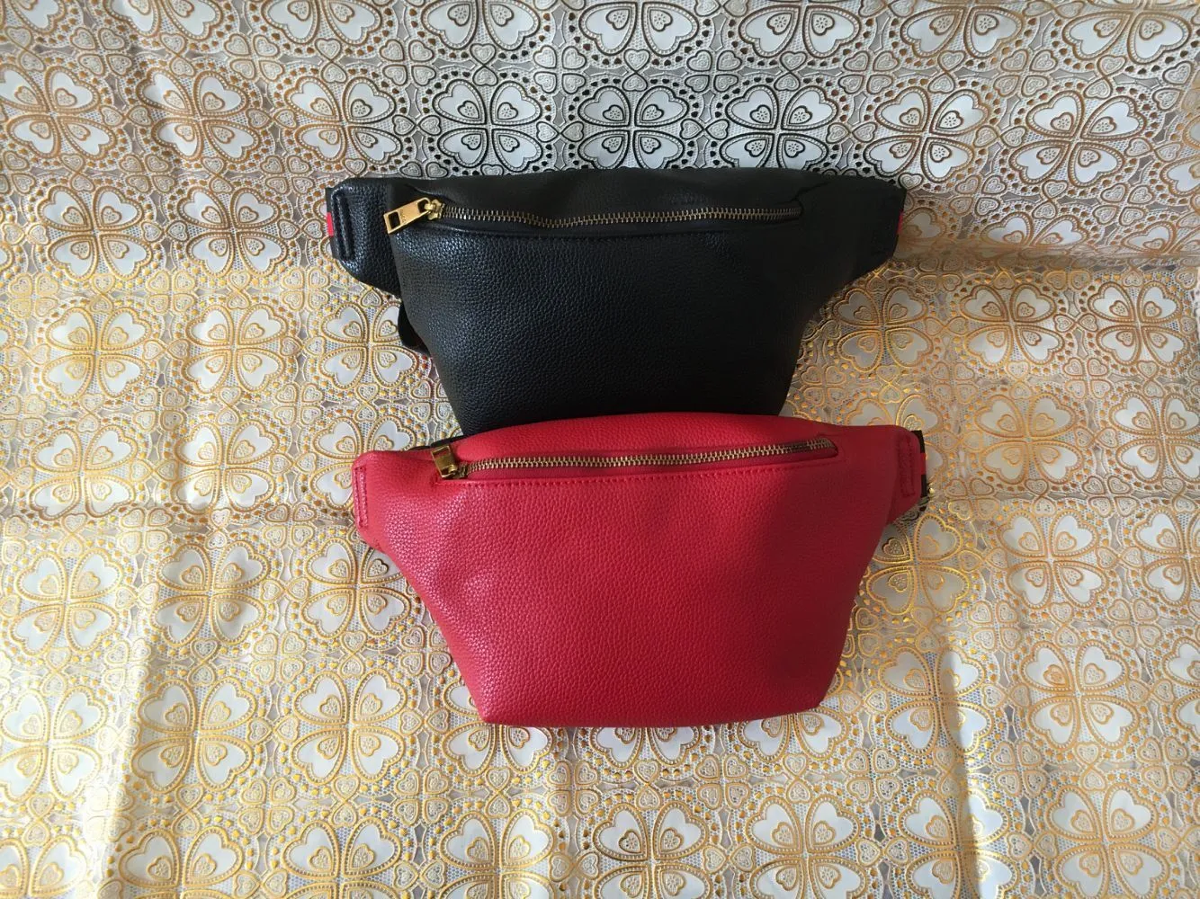 Новый дизайн, поясная сумка, черная воловья кожа, сумки на талию с сердечками, кошелек, женская красная поясная сумка через плечо, сумки на плечо # G58158G196O
