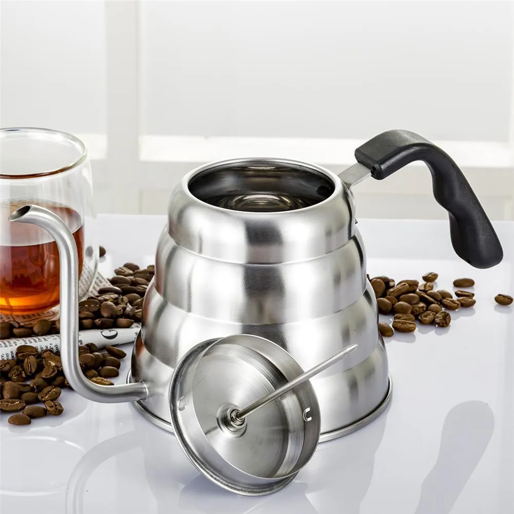 Roestvrijstalen thee -koffiekokket met thermometer door ganenkneeg dunne tuit voor giet over koffiepot werkt op fornuis 40oz 1 2l 161d