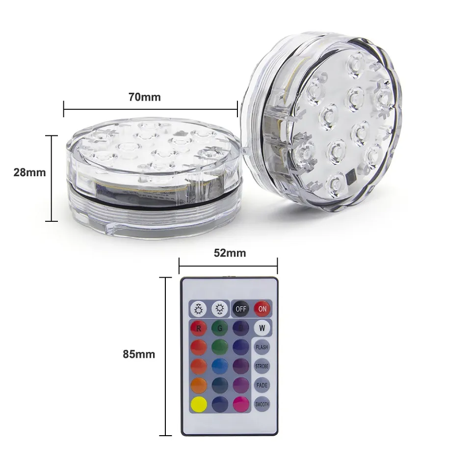 10leds RGB Led Underwater Light Pond Submersible IP67 Waterproof Swimming Pool Light Battery Operated for Wedding Party245G