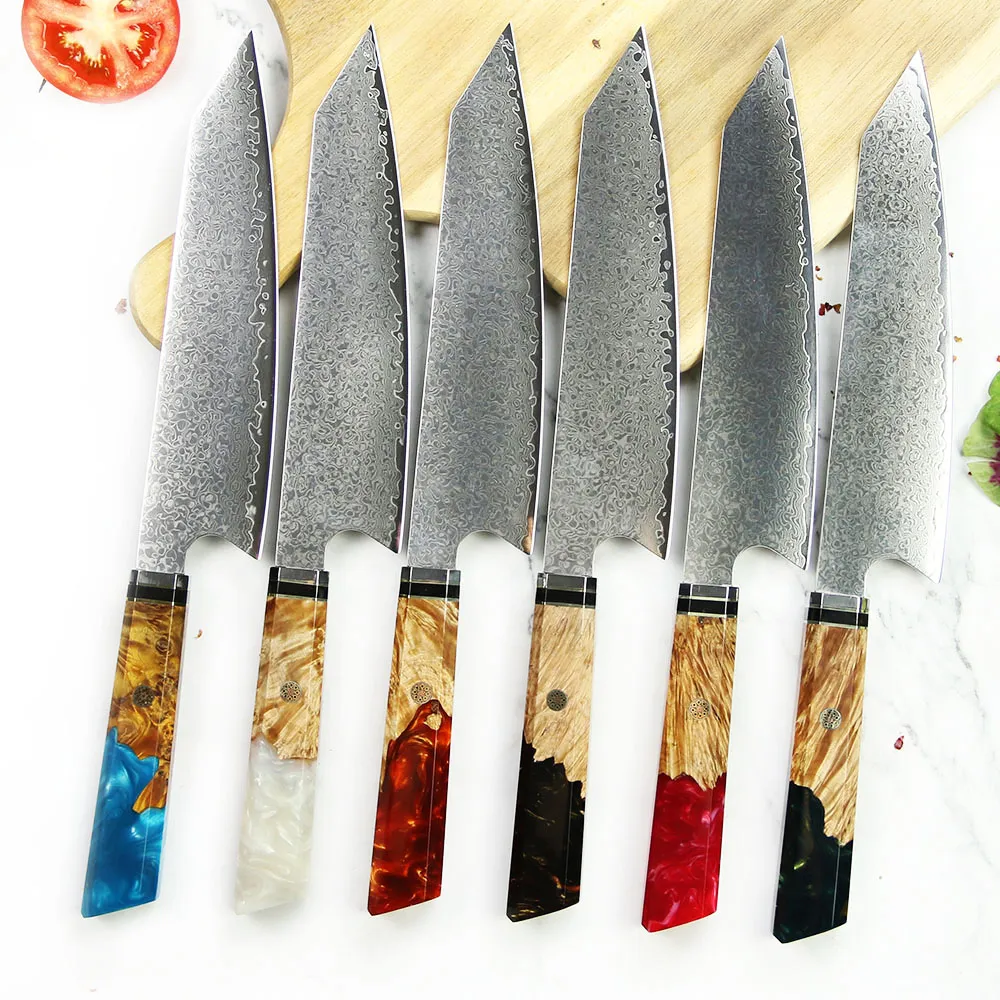 Шеф -повар нож 67 слоев Дамаск сталь 8 -дюймовой японской кухонной ножи с острым ломтиком гуто -нож изкаменную эпоксидную смолу.