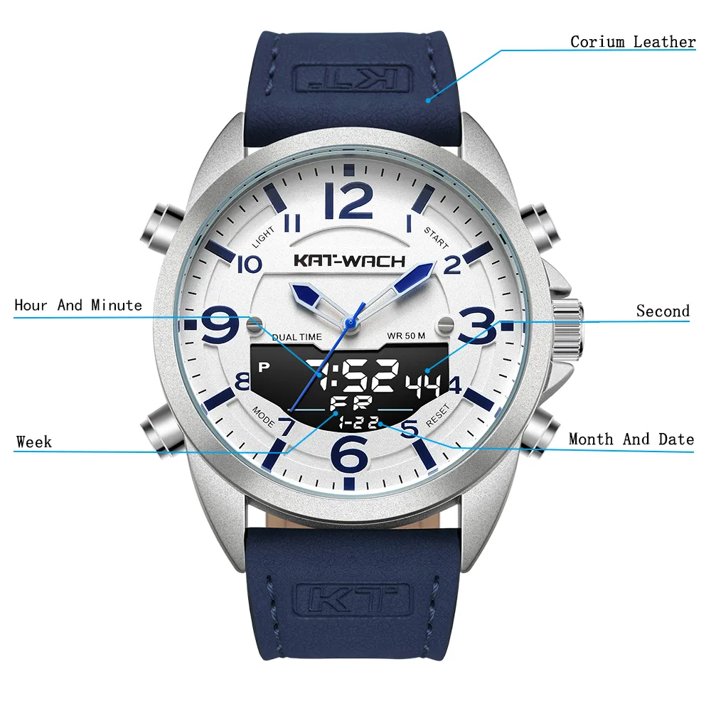 Luxury Watch Men Top Brand Leather Watches Man Quartz Analog Digital Waterproof Wristwatch Big Watch Clock Klok KT1818297q