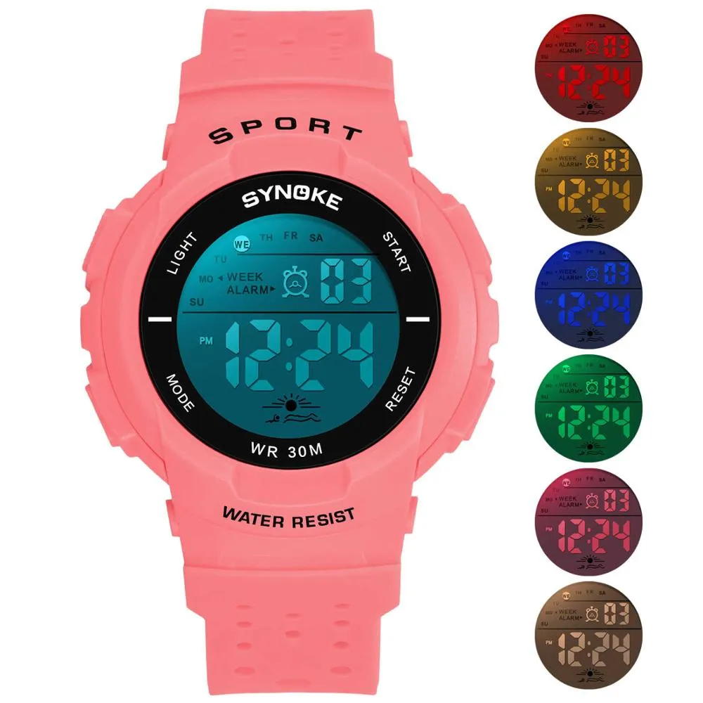 PANARS Kinder Sport Digitaluhren Bunte LED Hollow Out Strap Multifunktions Studenten Casual Elektronische Uhren Teenager Jungen207o