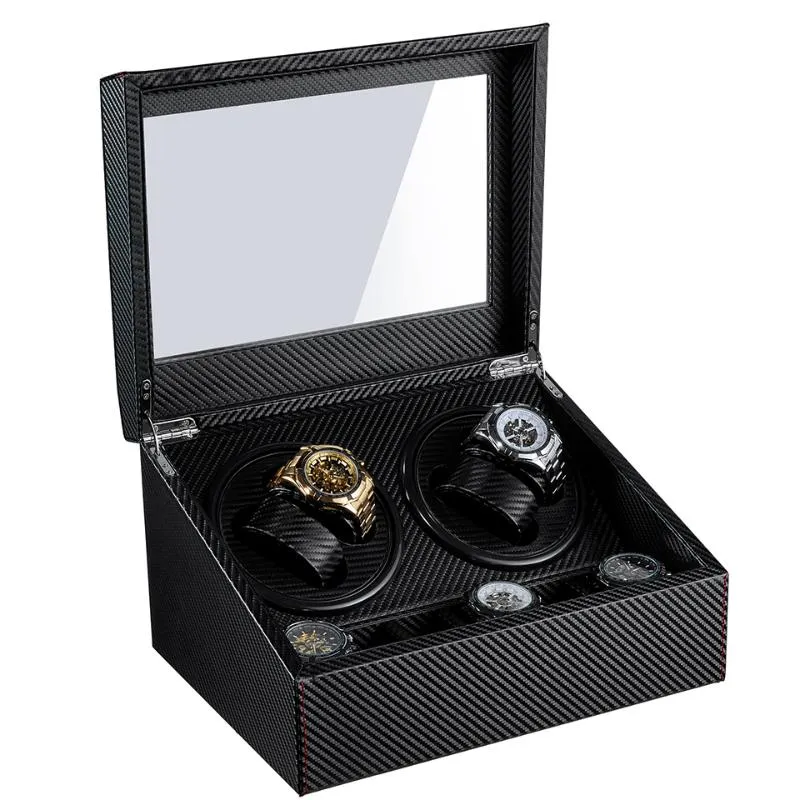Titta på lådor Fall 4 6 High End Automatic Winder Boxwatches Lagringsmycken Hållare Display PU Leather Box Ultra Quiet Motor Shake257a