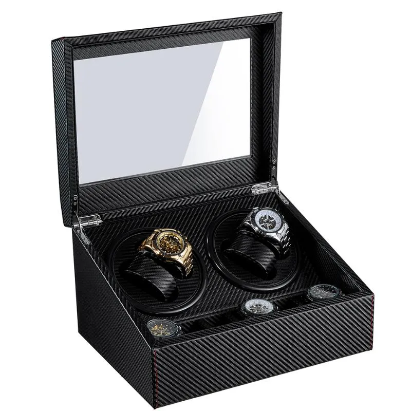 Titta på rutor Fall 4 6 High End Automatic Winder Boxwatches Storage Smyckeshållare Display PU Leather Box Ultra Quiet Motor Shake225q