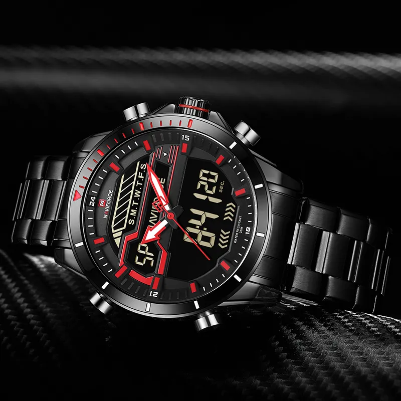 Top Luxe Merk NAVIFORCE Mannen Sport Horloges heren Quartz Digitale LED Klok Mannen Volledig Staal Militaire Waterdichte Pols Wat2972