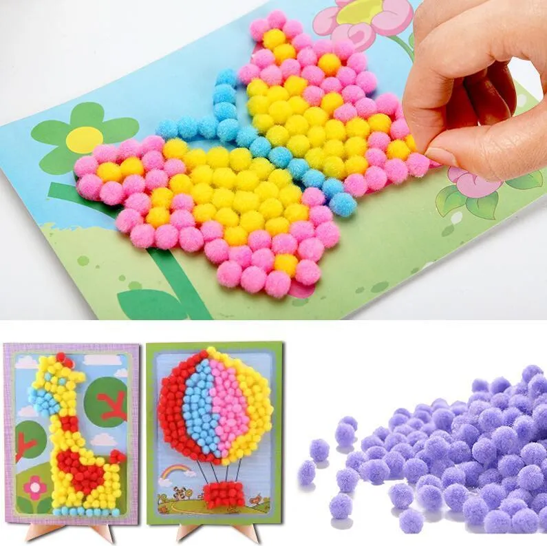 Mélanger gros bébé enfants créatif bricolage boule en peluche peinture autocollants enfants éducatifs à la main matériel dessin animé Puzzles artisanat jouet