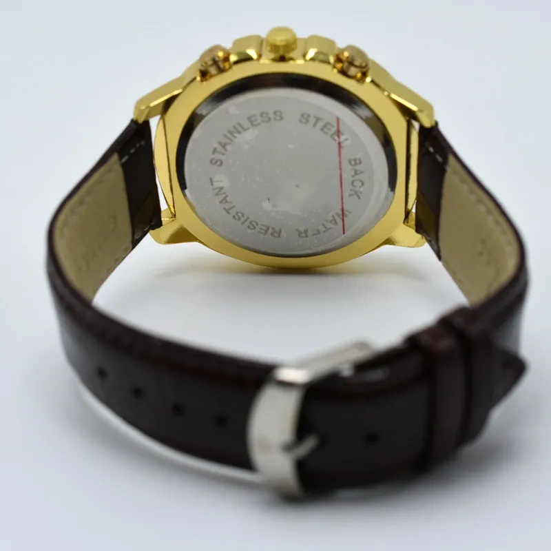 On 40mm quartz leather gold case round fashion mens watches day date analog men dress designer watch whole men's gif3228