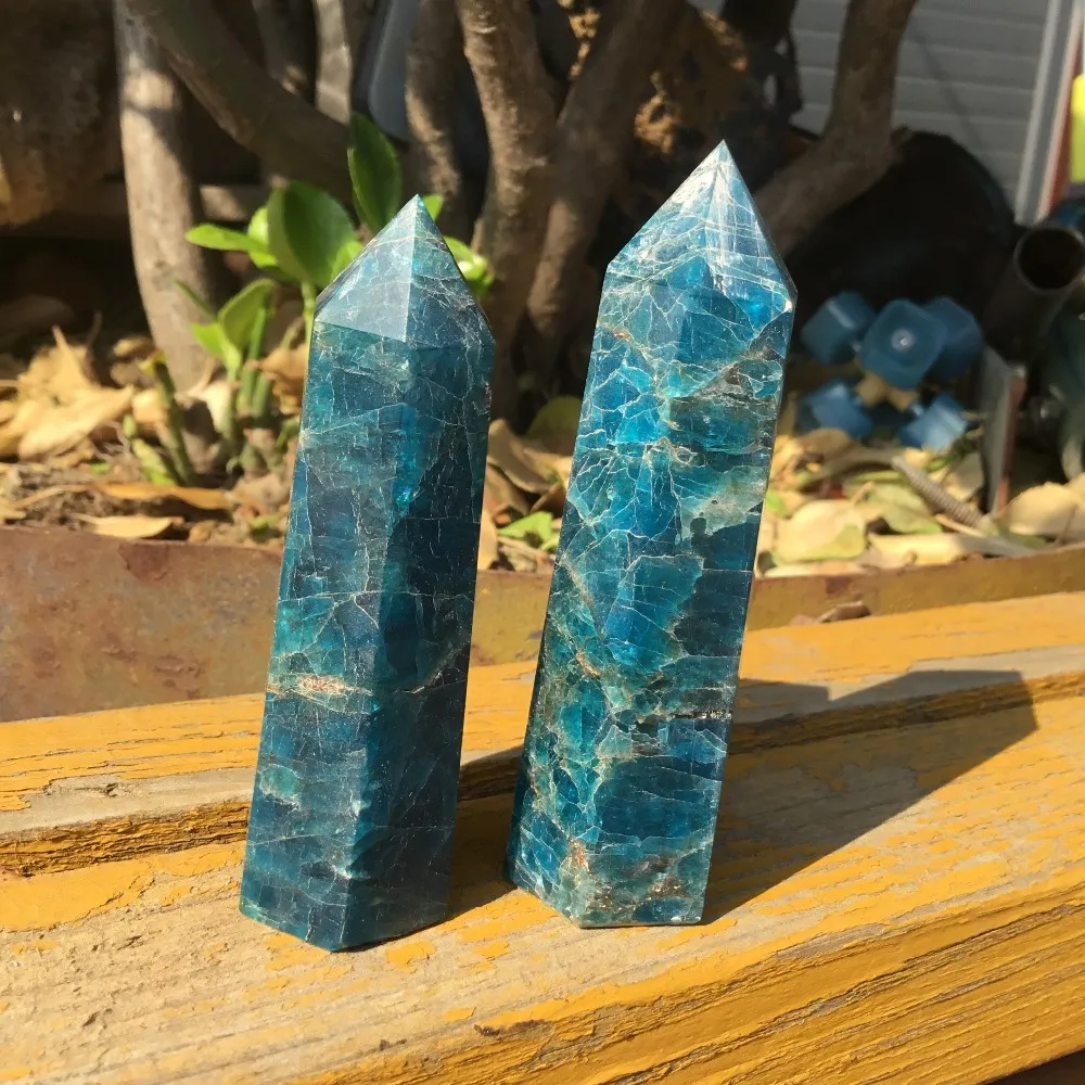 2 pezzi Bacchetta di cristallo di apatite blu naturale pietra cristallo singolo punto la guarigione T200117285J