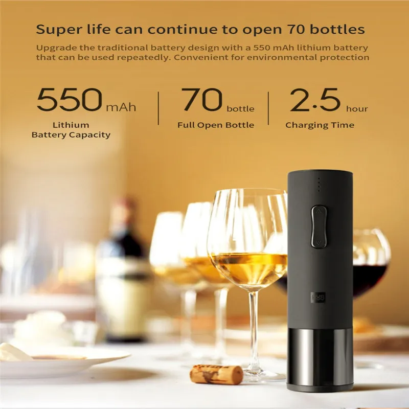 Original Xiaomi Youpin Huohou Abridor automático de botellas de vino tinto Sacacorchos eléctrico Cortador de papel Herramienta de corcho para kit de hogar inteligente 300268Y