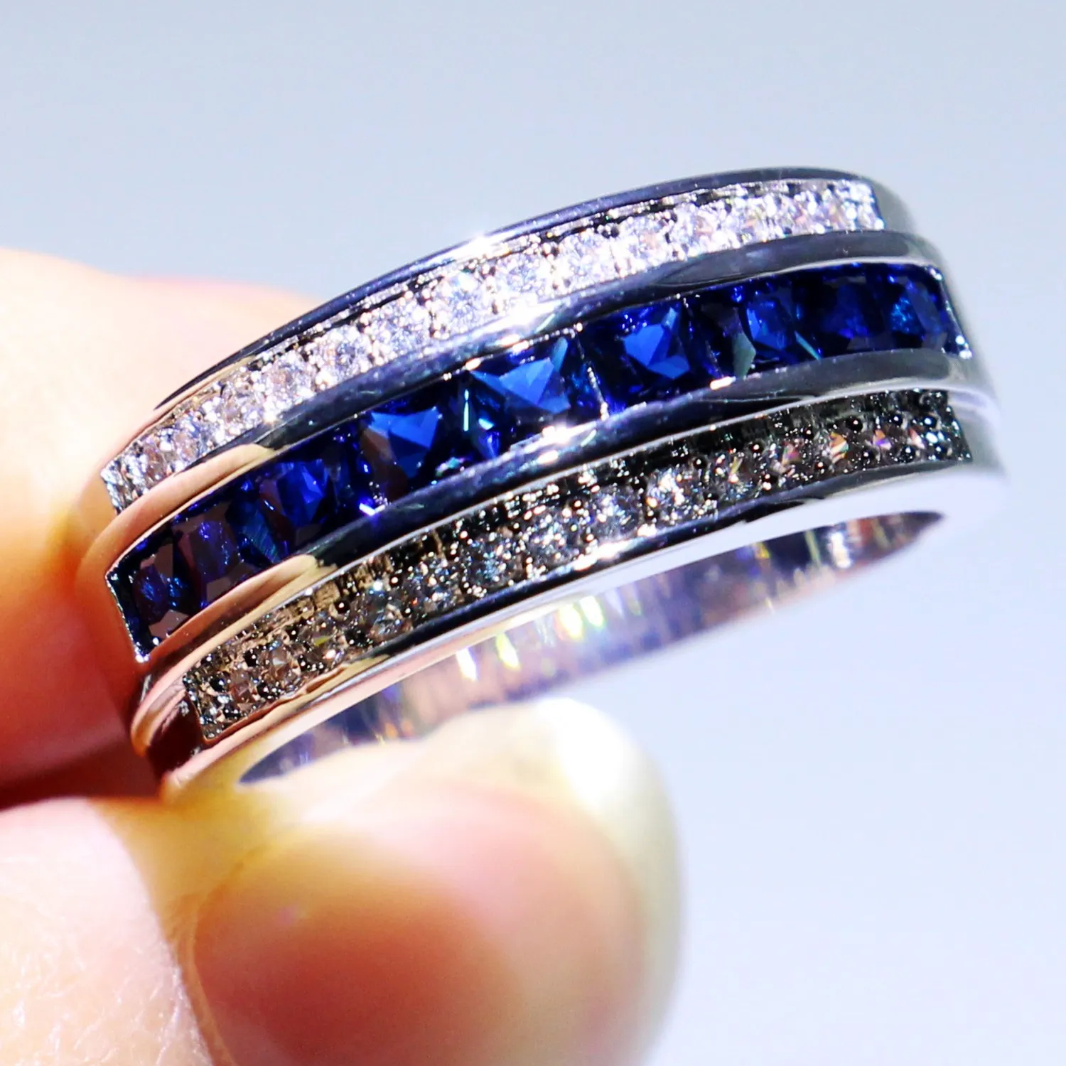 Choucong Neue Ankunft Modeschmuck 10KT Weißgold Füllen Princess Cut Blauer Saphir CZ Diamant Männer Ehering Ring For248f