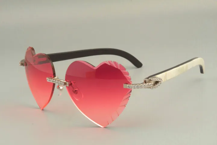 2019-Rzeźbione okulary przeciwsłoneczne w kształcie serca 2019 Modna wysokiej klasy serie diamentowe naturalne okulary przeciwsłoneczne ramię mieszane 8300686-A rozmiar 250p