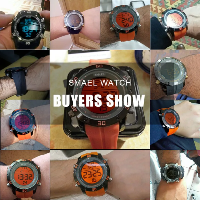 Montres de mode hommes Orange décontracté montres numériques sport horloge LED mâle automatique Date montre 1145 montre-bracelet pour homme étanche 314u
