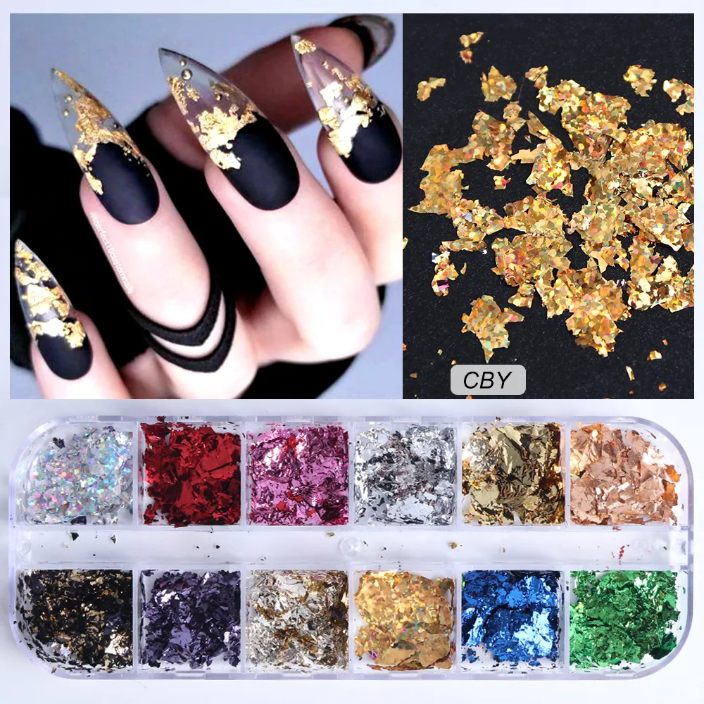 Various Style Holographic Nail Glitter Flakes Sequin in 1 Rose Gold Silver DIY Butterfly Dipping Powder for Acrylic Nails Ar2530751