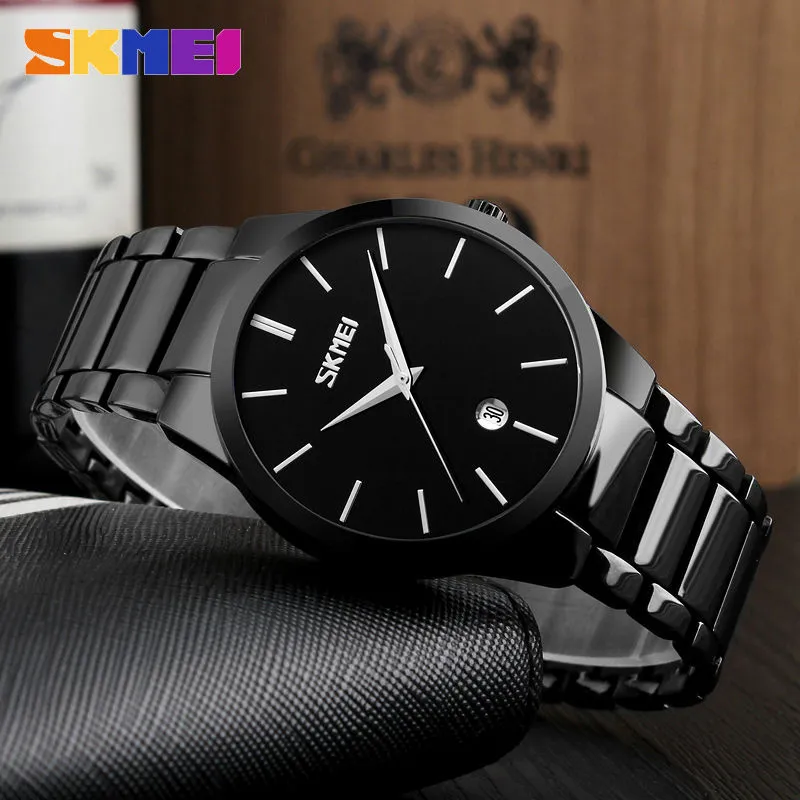 SKMEI Orologi da uomo Top Brand di lusso 3Bar Calendario impermeabile Orologio da uomo Cinturini in lega Orologi da polso al quarzo relogio masculino 9140238p