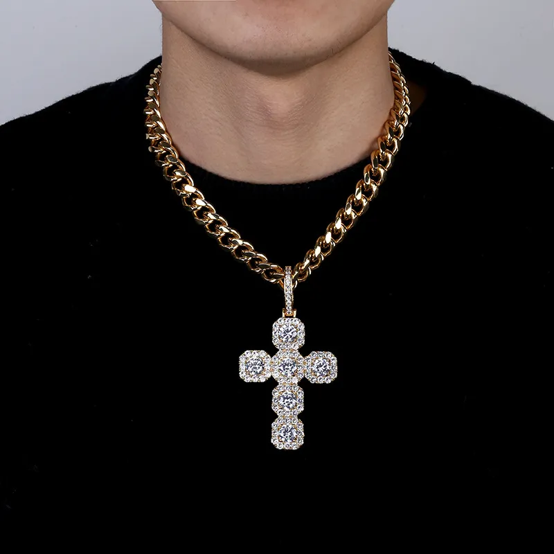 Collar de diseñador de joyería de Hip Hop para hombre colgante helado de lujo Bling Cadenas de eslabones cubanos Collares cruzados de diamantes Oro Plata Rapero 192v