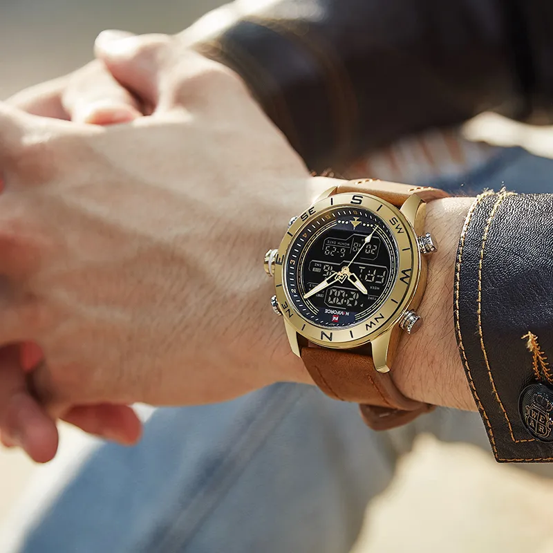 Мужчины смотрят на Naviforce Top Brand Luxury Leather Sports Watch Watch Men Водонепроницаемые военные Quartz Digital Clock Relogio Masculino156a