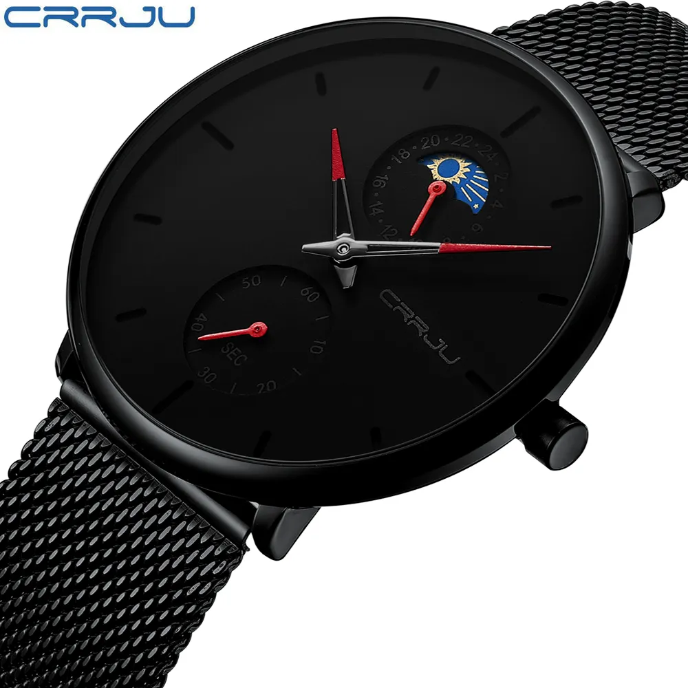 Erkek kol saati CRRJU mode hommes affaires décontracté montres 24 heures conception Unique montre à Quartz maille étanche Sport montre-bracelet 295B