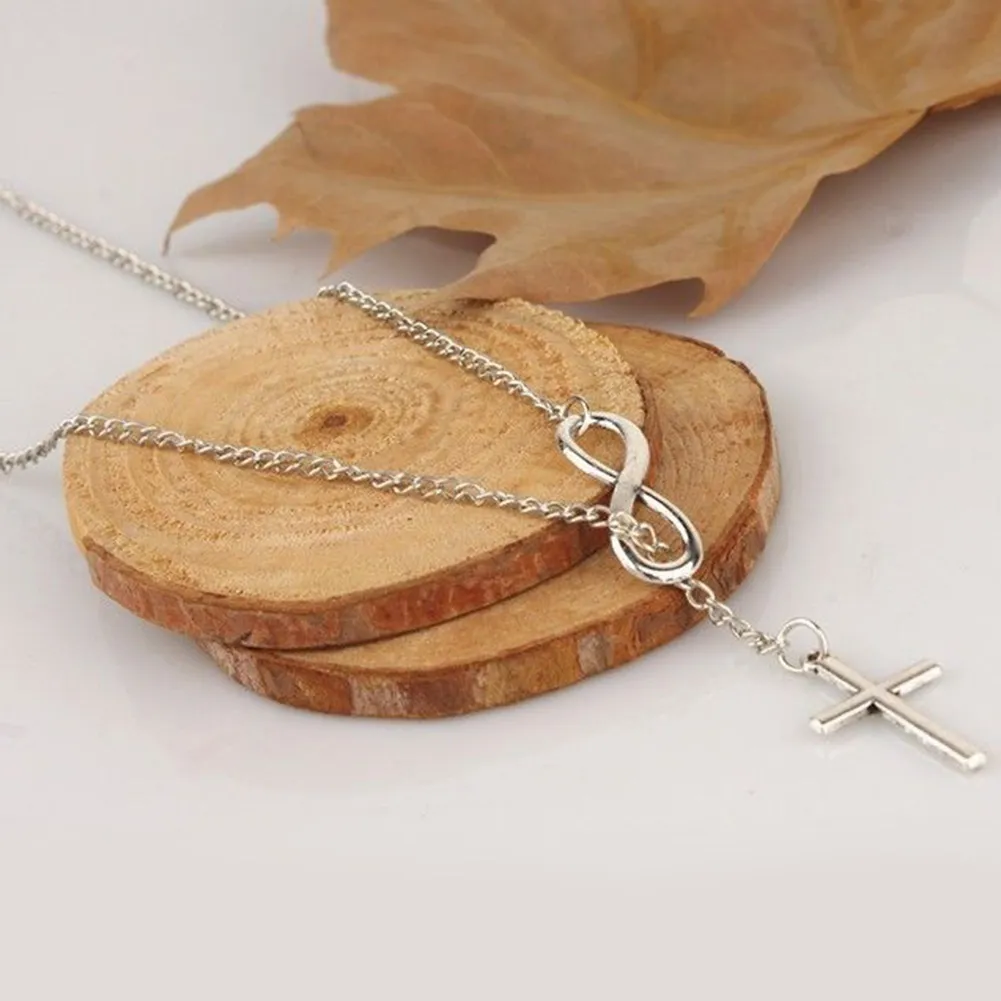 Colliers chaîne en acier inoxydable pour femmes, pendentif croix à breloque infini, bijoux en argent, cadeau 255J