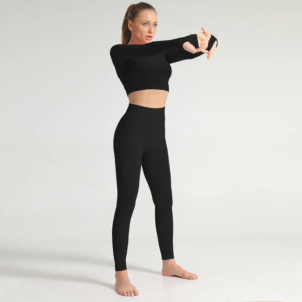 Frauen Nahtlose Yoga Set Fitness Sport Anzüge GYM Tuch Yoga Langarm Shirts Hohe Taille Laufen Leggings Workout Hosen # V MX200329