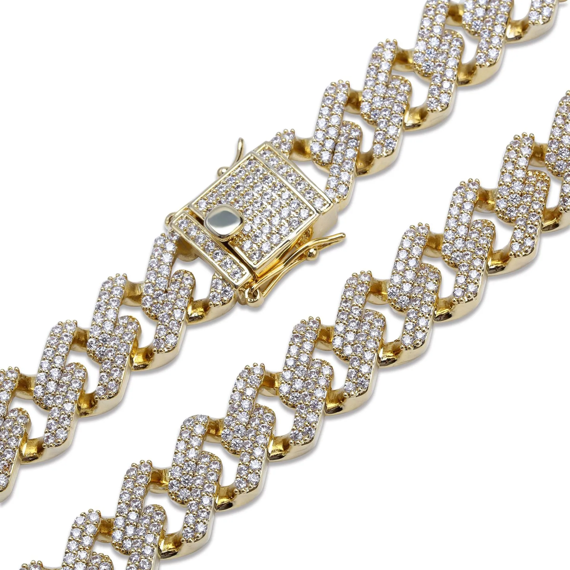 18K Gold Hiphop Iced Out Full CZ Mens Cuban Square Link Chain Necklace 14mm Curb Necklace Full Diamond Miami Choker Jewelry Gifts 2195