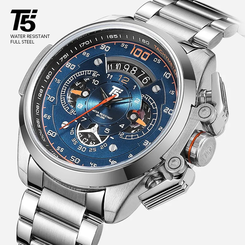 T5 Marque De Luxe Noir Or Mâle Montre Militaire Quartz Sport Montre-Bracelet Hommes Chronographe Étanche Hommes Montres Sport Montre-Bracelet T3237