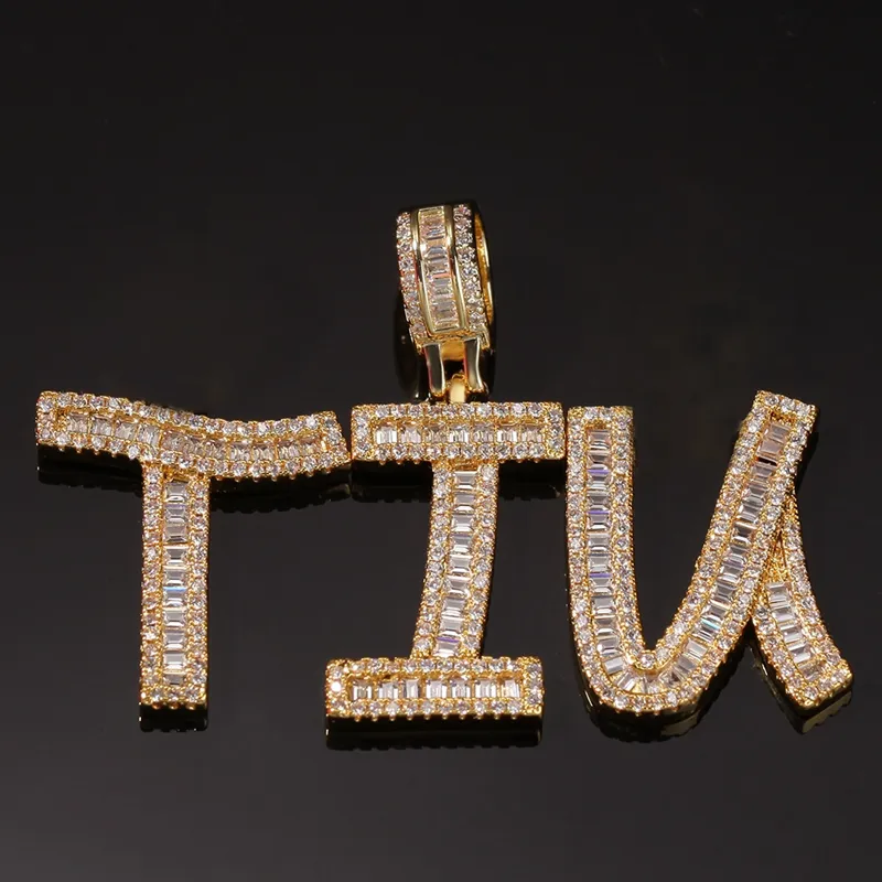 A-Z ожерелья с буквами на заказ, мужская мода, ювелирные изделия в стиле хип-хоп, Iced Out, золото, серебро, подвеска с начальной буквой, ожерелье237l