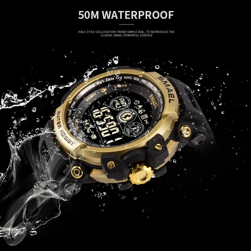 Mannen Digitale Horloges LED Display SMAEL Horloge voor mannelijke Digitale klok Mannen Sport Horloges Grote Wijzerplaat 8018 Wtaerproof Mannen Horloges hi234Q