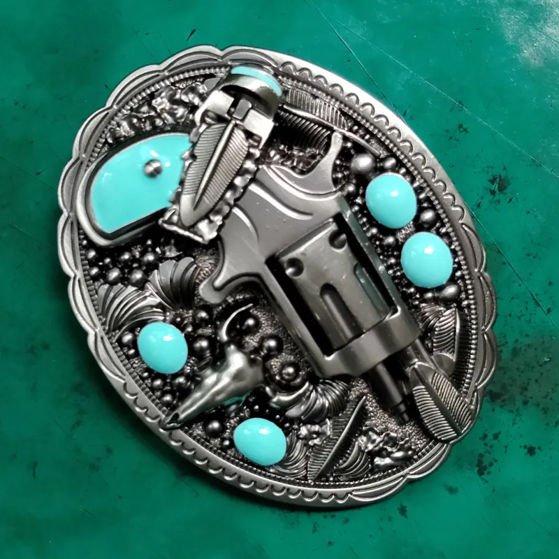 Boucle de ceinture en perles Turquoise pour hommes et femmes, 1 pièce, Cowboy occidental rétro, adapté aux ceintures en jean de 4cm de large, Head2620