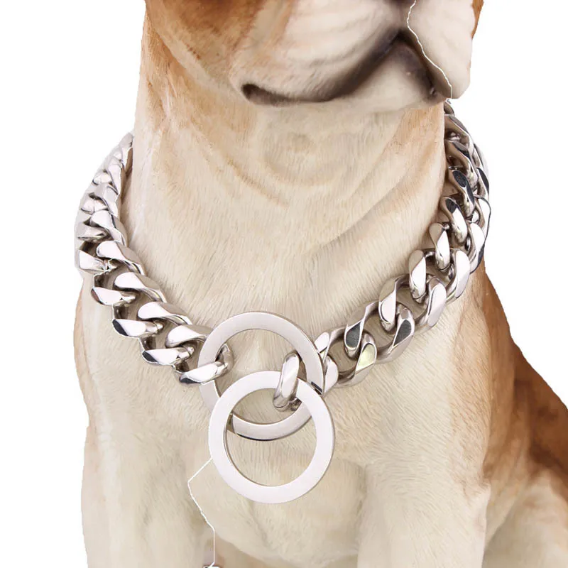 15 mm Metall-Hundetrainings-Choke-Kettenhalsband für große Hunde, Pitbull, Bulldogge, starkes Silber-Gold-Edelstahl-Slip-Hundehalsband Y20230j