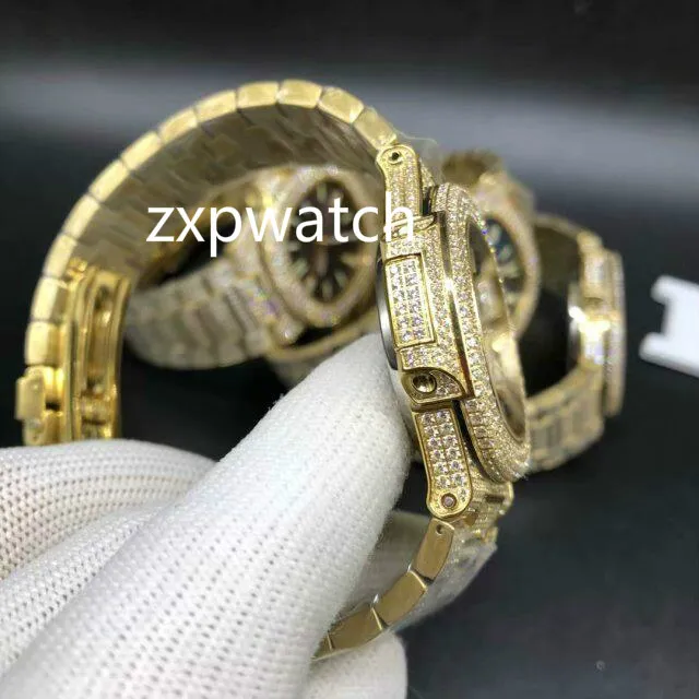 Reloj lleno de diamantes Reloj de lujo con hielo Automático 40MM Hombres oro 316 Acero inoxidable 4 cara de color Reloj de diamantes de alta calidad para hombres 246g