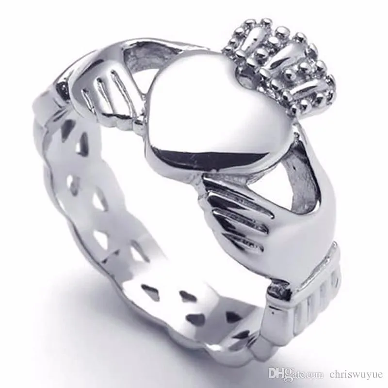 Moda acciaio inossidabile fascia Claddagh cuore corona amore uomo donna anello oro misura 6 7 8 9 10 11 12 13286f