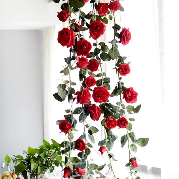 1 8M الزهور الاصطناعية أستراليا كرمة الحرير الوردي الأبيض الأزهار الأحمر لزخارف الزفاف كروم شنقا جارلاند ديكور 272n