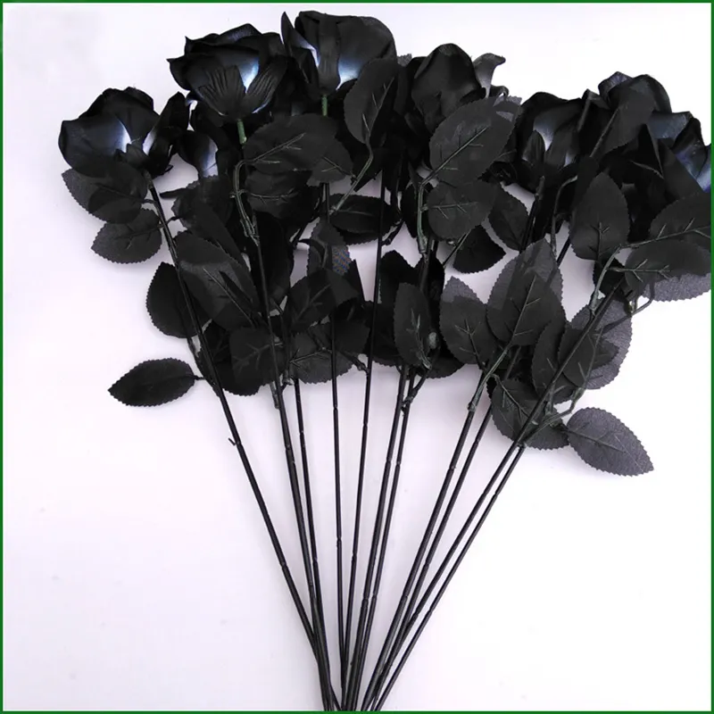 10 st 45 cm konstgjorda svart rose blommor halloween blommor bröllop hem parti falska blommor dcor produkt2816