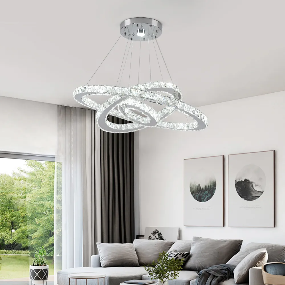 Lámparas de araña Led de cristal K9 modernas, iluminación para el hogar, candelabros con brillo cromado, accesorios colgantes de techo para sala de estar 2126