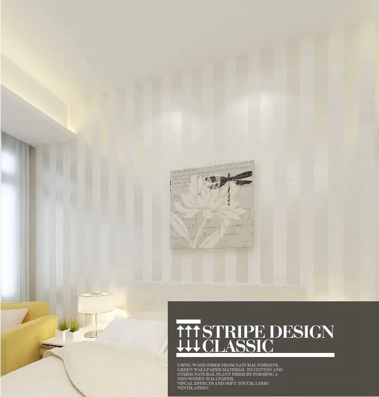 흰색 줄무늬 비직 벽지 롤 클래식 반짝이 스트라이프 벽지 배경 벽지 벽지 3D 흰색 홈 데코레이션 264y