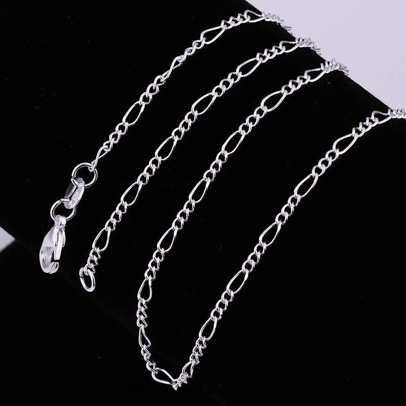 lote de 2 mm Figaro Chain 925 Sterling Silver Jewelry Chains com fecho de lagosta tamanho 16 18 20 22 24 28 28 30 polegadas