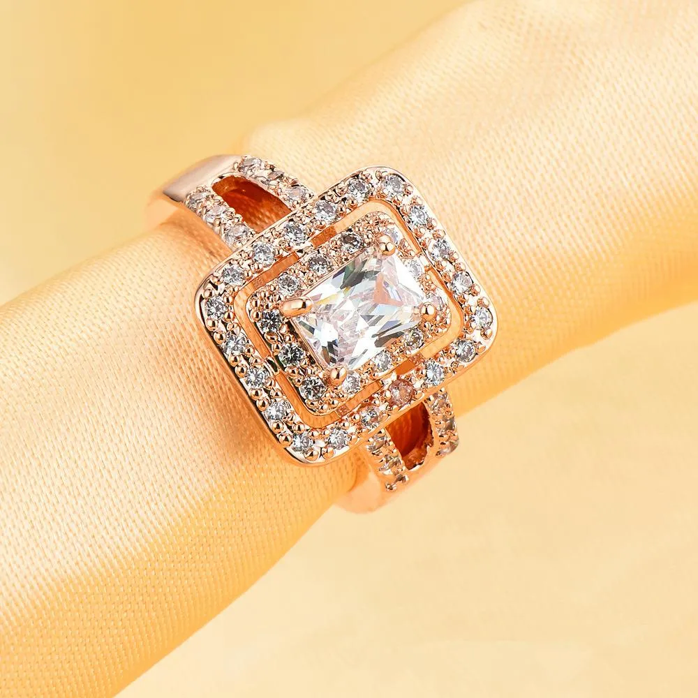 Продажа кольца из розового золота с боковыми камнями для женщин, модные украшения, никелевые свадебные кольца, женский подарок на день F337y
