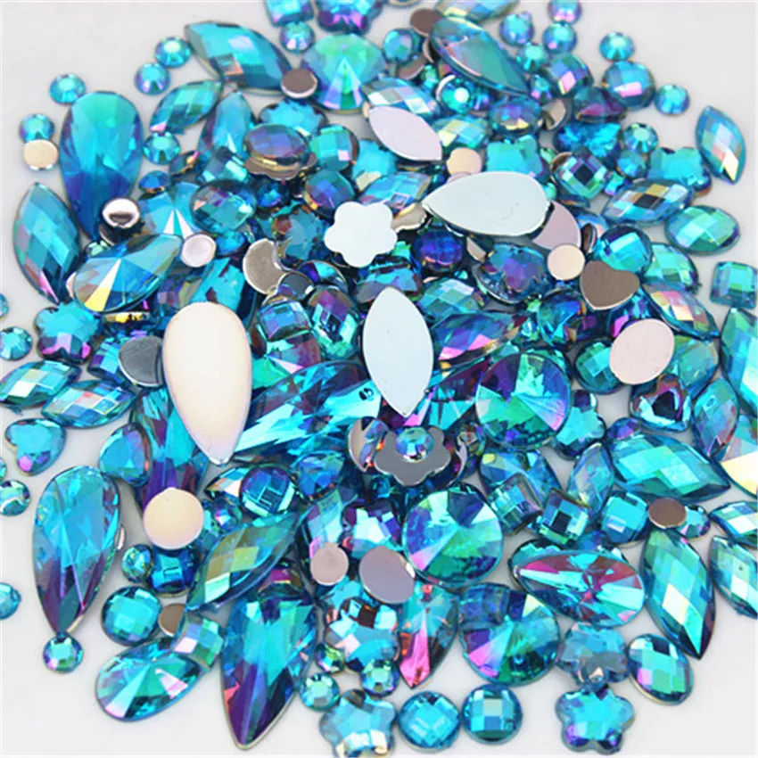 18G Około Mieszane rozmiary kształtów AB ACRYLICZNE RINESTONY 3D Paznokcie Art Rhinestones Non Fix Flatback Stones Dekoracje ZZ4000330S