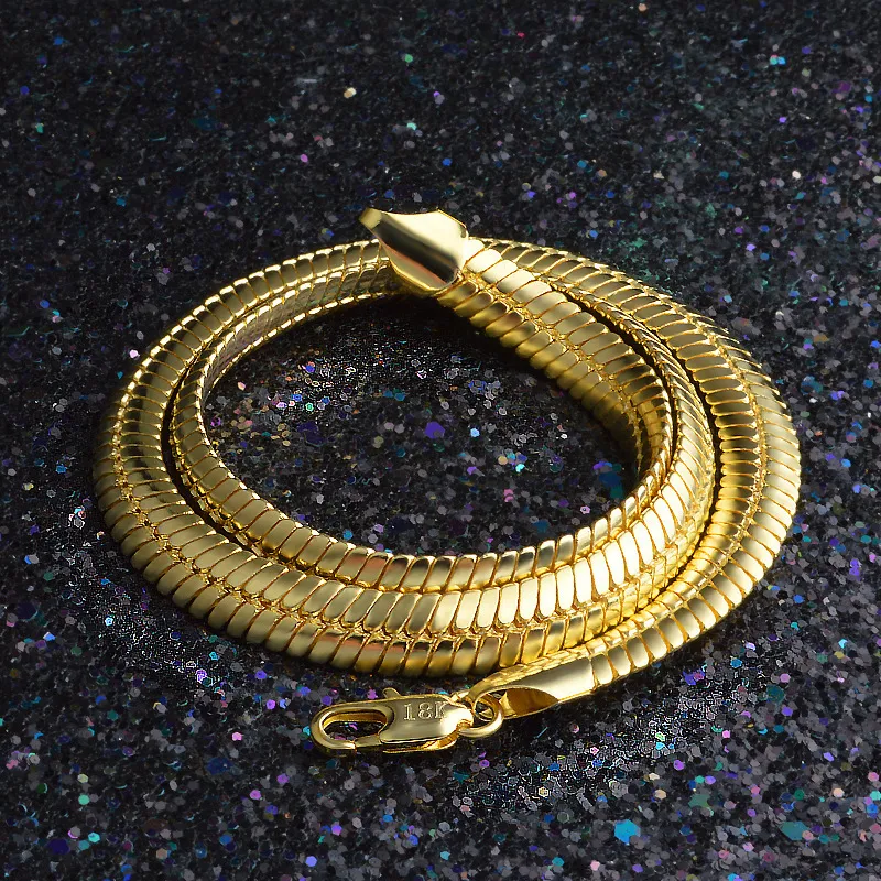 Omhxzj toptan kişilik zincirleri moda ol kadın kız parti düğün hediyesi altın 9mm düz zincirli 18kt altınlar zincir kolye nc1495971922