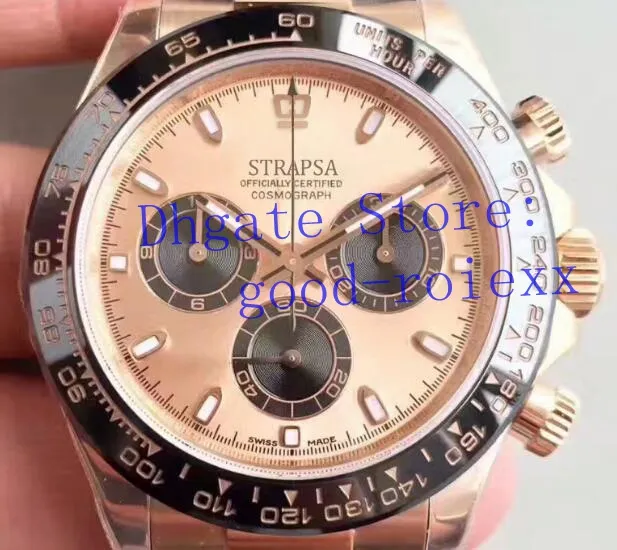 Men's Rose gold Watch Chronograph Automatic Cal 4130 Cosmograph Men Ceramic Bezel Leather 904L Steel Eta KIF Shock Absorber W247r