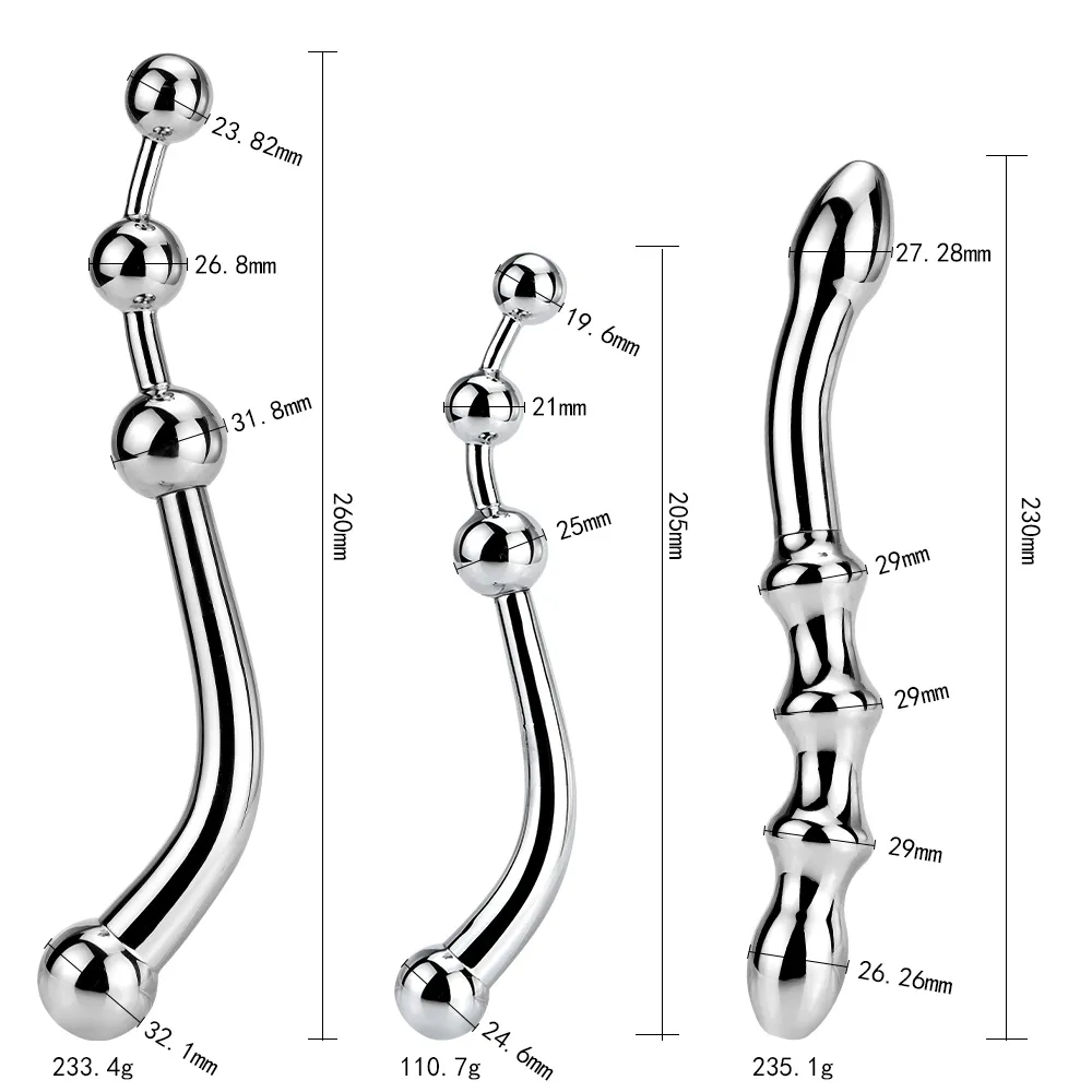 Mâle en acier inoxydable plug anal perles bout à bout G Spot baguette mâle prostate massage bâton double gode vagin sex toys pour homme femme Y20049924296