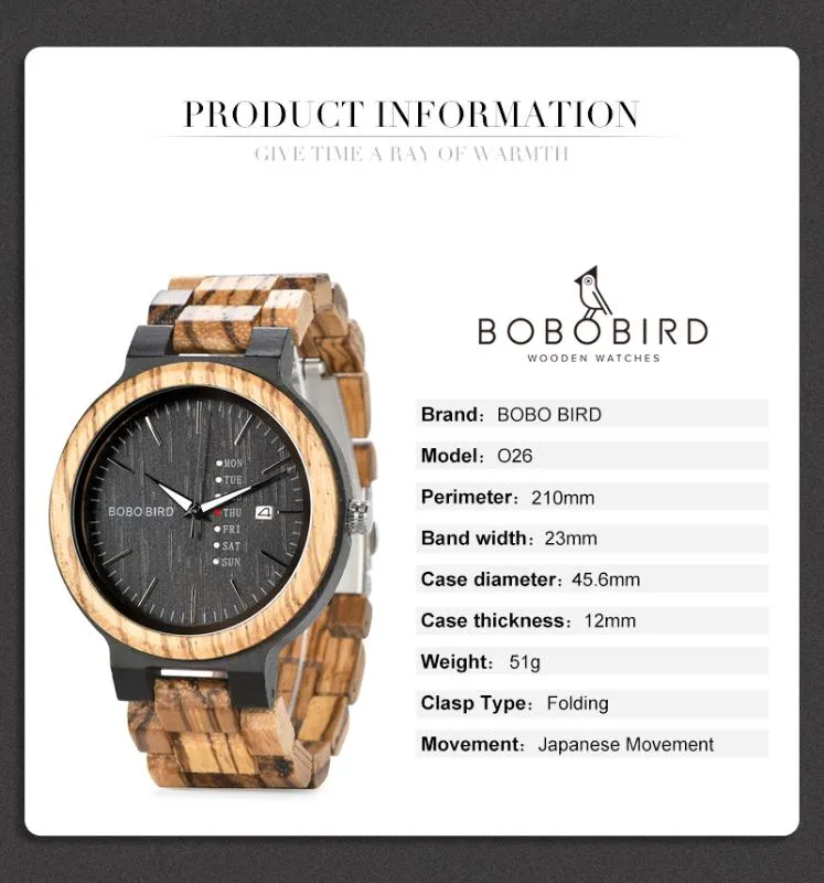 BOBOBIRD montres en bois montres en bois calendrier naturel affichage bracelet cadeau Relogio navires des états-unis 1266R