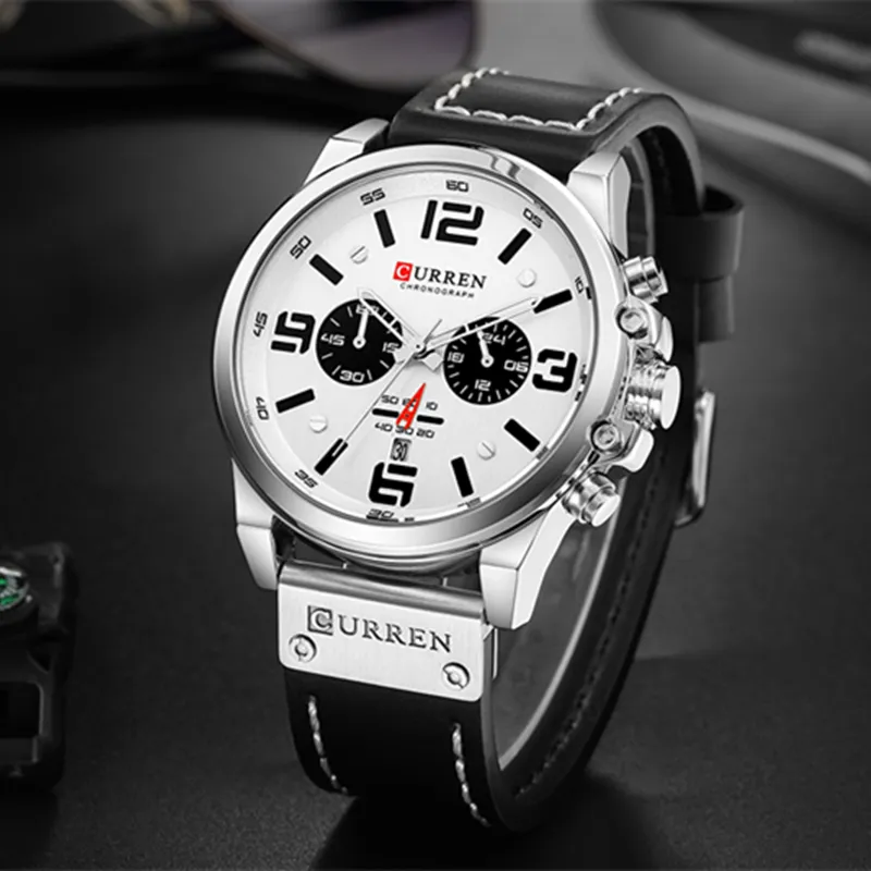 Relogio Masculino hommes montres haut de gamme de luxe hommes militaire Sport montre-bracelet en cuir montre à Quartz erkek saat curren 8314161D