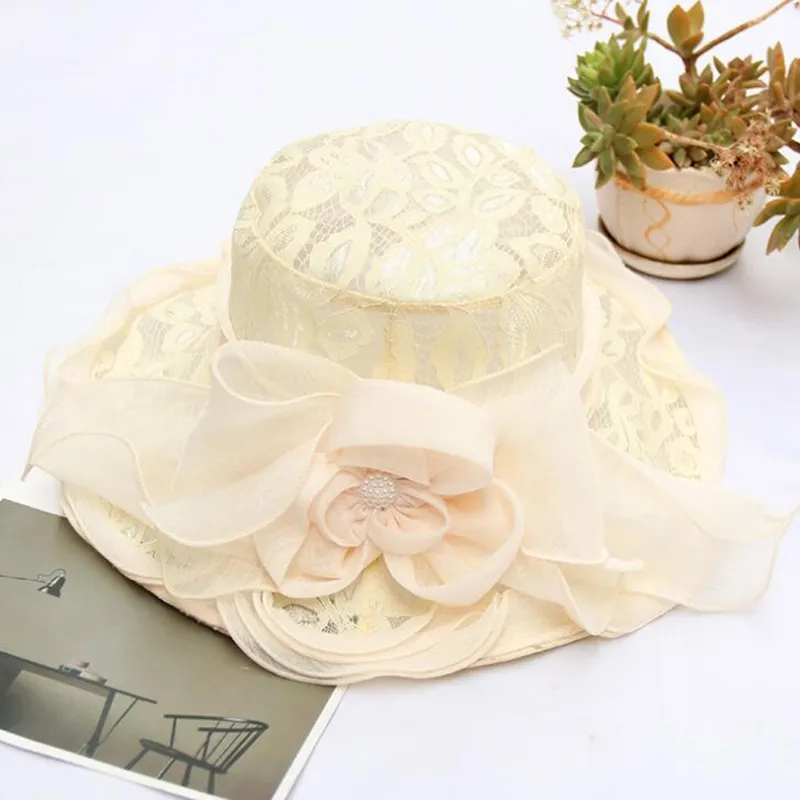 Nuovi cappelli estivi le donne Cappelli stile Fedora e borsalino floreali da sposa Cappelli convenzionali Kentucky Derby Cappello a tesa larga Cappello da spiaggia Abito da chiesa Fascinator254r