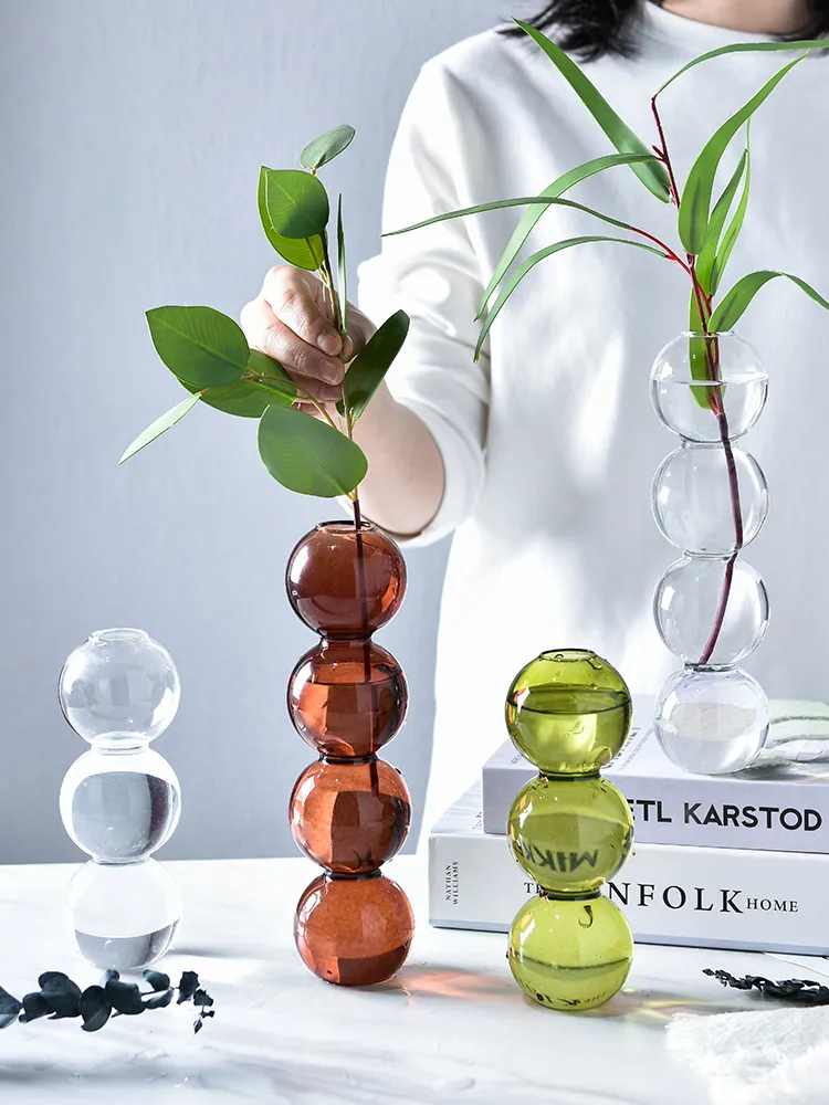 Nordic Ins Creative Design Bubble Vase Flower Arrangement Hydroponic Niche Spherical Glass Vase Art Flower Ornaments Home Decoration