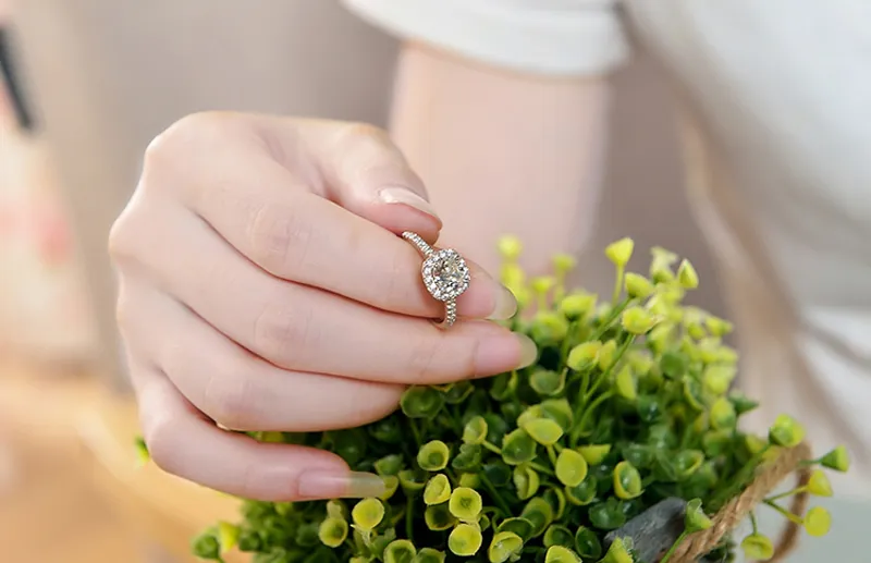 Yhamni skickade certifikat Luxury 10 %% Original 925 Silver 8 8mm 2 karat Square Crystal Zirconia Diamond Wedding Rings for Women269K